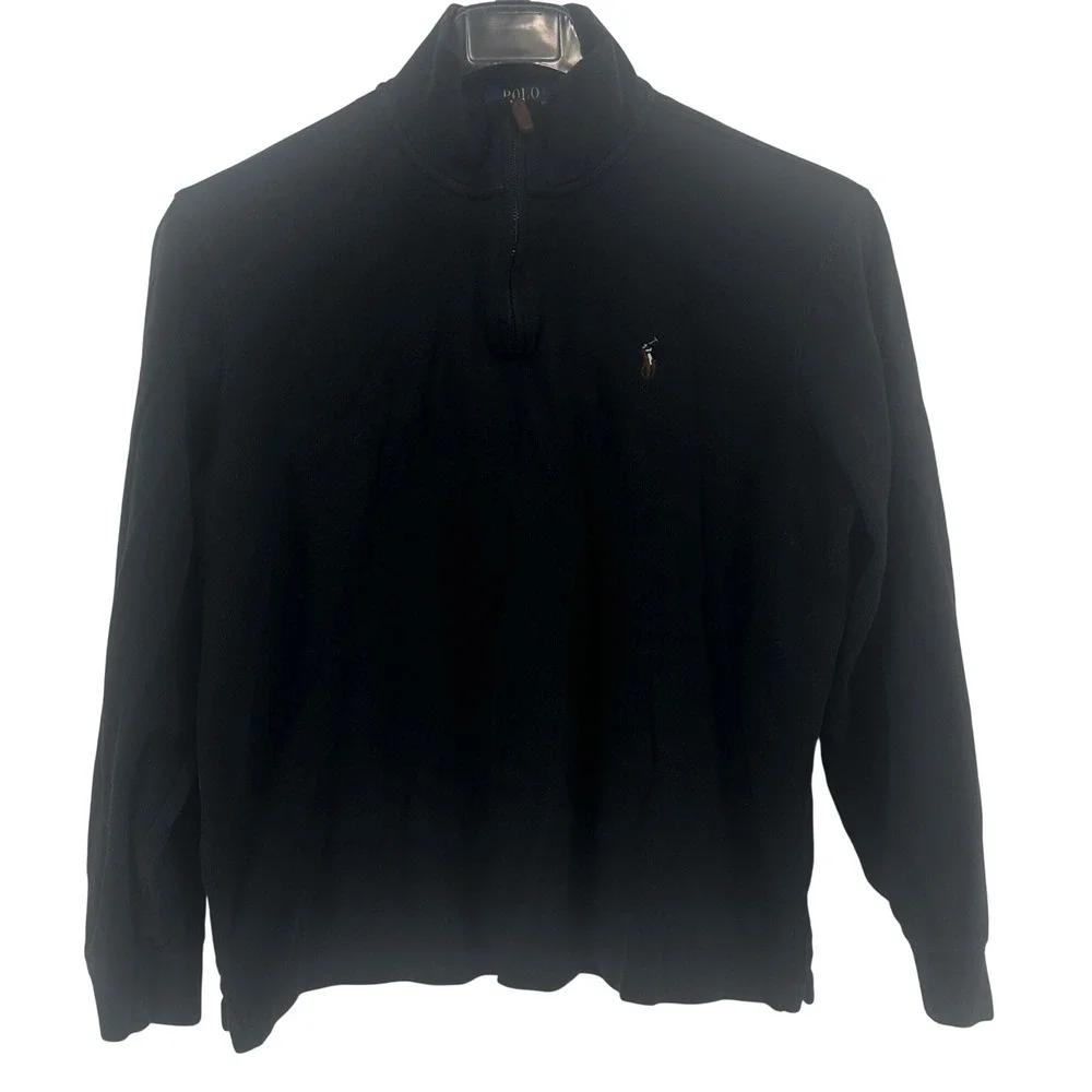 Polo Ralph Lauren Quarter Zip Mens M Black Solid Regular Fit Estate Rib Modern